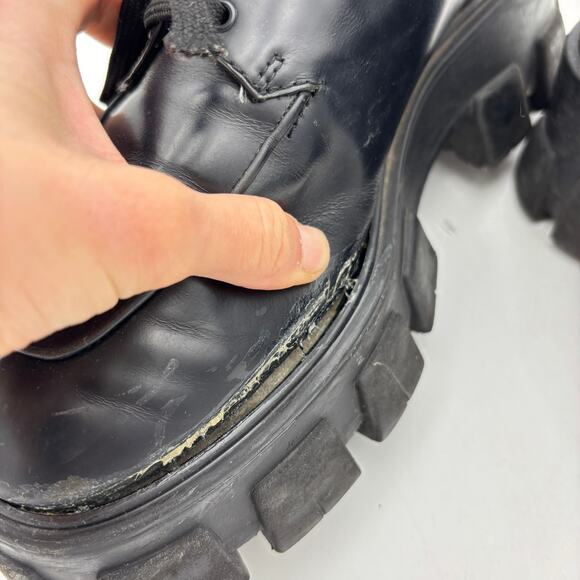 Prada Monolith Brushed Leather Lace Up Thick Sole Shoes Men\'s 41 US 8